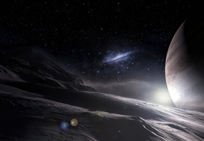 космос, Арт, звезды, галактика, поверхность, планеты