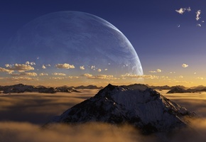 планета, облака, Darink, пик, гора