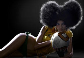 афро, прическа, Мяч, взгляд, девушка