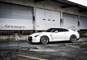 склад, gt-r, white, ниссан, Nissan, белый