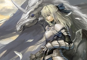 девушка, Арт, fate stay night, конь, единорог, shuyinnosi, saber