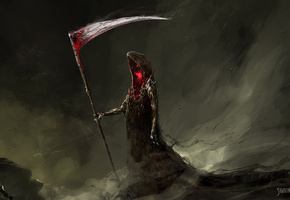 смерть, коса, Арт, дым
