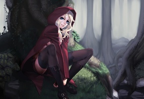 девочка, Арт, красная шапочка, little red riding hood, cozy, плащ