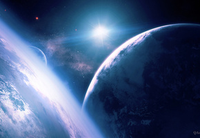 планеты, космос, спутник, Арт, звезда, qauz