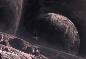 ландшафт, Космос, планеты, спутники, звезды