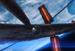 станция, космос, Арт, корабль, сферы, планета