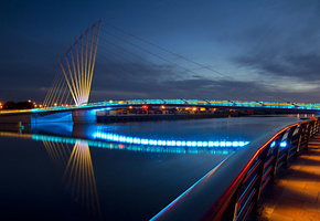 перила, макро, Город, мост, набережная, огни, вечер