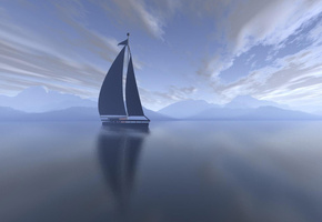 парус, утро, яхта, море, Пейзаж, облака