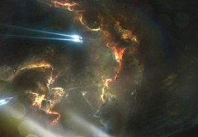 далекие, след, корабли, туманность, звезды, Космос