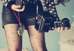 ноги, Девушка, фотоапарат