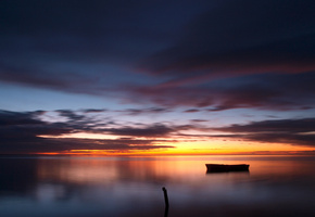 вода, озеро, облака, гладь, тучи, небо, закат, Вечер