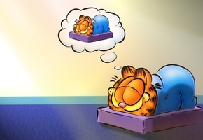 Гарфилд, garfield, сон, спит, мультфильм, кот