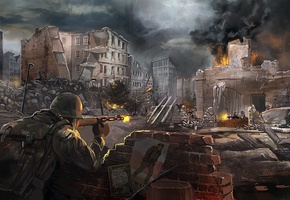 выстрелы, война, Арт, город, оружие, солдат, битва, руины