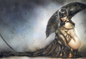 the needles of joy, маска, канадлы, девушка, спицы, цепи, Luis royo