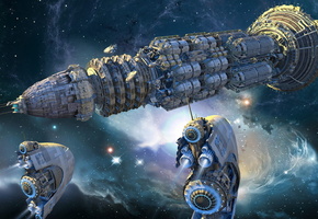 космический корабль, Космос, встреча, звезды