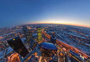 Москва, сити, вечер, горизонт, луна, огни