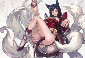 League of legends, ahri, уши, хвосты, девушка