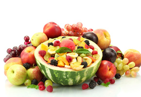 арбуз, сливы, ягоды, бананы, малина, Фрукты, персики