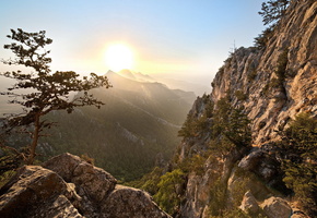 небо, Горы, пейзаж, дерево