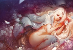 fate zero, девушка, rained, Арт, fate stay night, irisviel von einzbern, розы