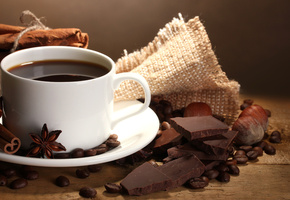 зерна, чашка, coffee, пряности, орехи, Кофе, шоколад