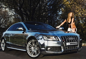 авто, машина, блестящая, хром, осень, s5, листва, Audi