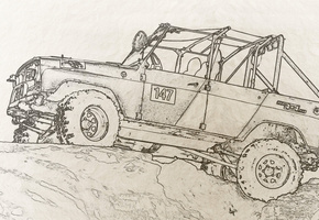 off-road, uaz, рисунок, бездорожье, трофи, внедорожник, 4x4, Уаз