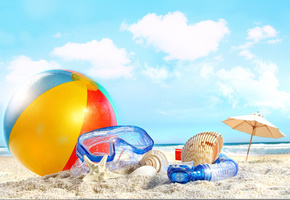 пляж, море, облака, ball, небо, beach, clouds, sky, sea, nature, Shells, sand