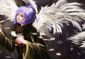 крылья, konan, Арт, девушка, rikamello, naruto, перья, бумага