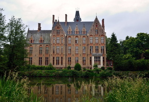 пруд, деревья, Замок, трава