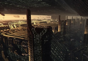 мегаполис, небоскребы, город, транспорт, будущее, Арт