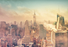 Нью-йорк, смог, дым, манхэттен, manhattan