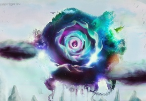 креатив, цветок, Desktopography, лепестки, лань, дерево, птица