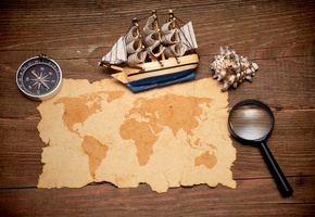 карта, лупа, Компас, модель