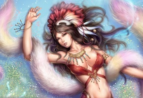 wan hsienwei, украшения, мех, девушка, абстракция, Арт