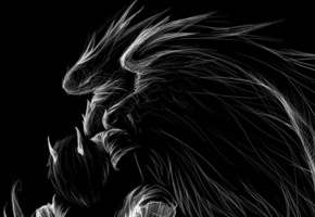 черно-белое, рога, крылья, рисунок, Темный ангел