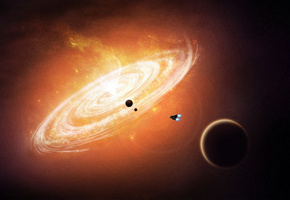 планеты, звёзды, корабль, галактика, Пространство