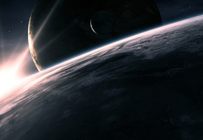 планеты, спутник, звезда, Космос, свет