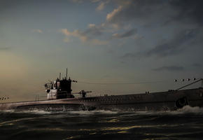 океан, Подводная лодка, арт, submarine