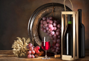 бутылка, гроздь, Бочонок, виноград, коробка, бокал