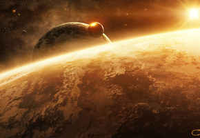 планета, поверхность, Арт, космос, qauz, спутник, звезда