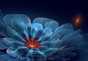 искры, Арт, неон, лепестки, цветок, голубой