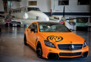 авто, самолет, тюнинг, машины, оранжевый, Мерседес