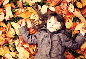 опавшие, малышка, дитя, осень, листья, девочка, Ребенок