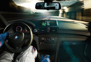 бмв, скорость, Гонщик, трасса., салон