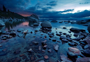 природа, озеро, пейзаж, Ночь, камни