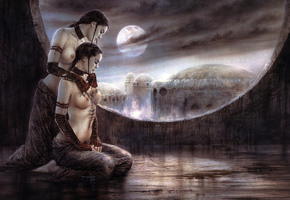 Luis royo, обнаженные, красивые, ointment and moon bath, сестры