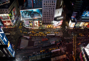 Ночь, new york, город, times square