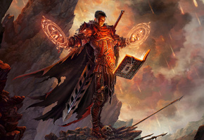 меч, воин, Арт, доспехи, заклинание, скалы, книга