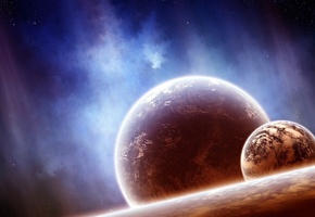 планеты, спутник, туманность, Космос, звезды